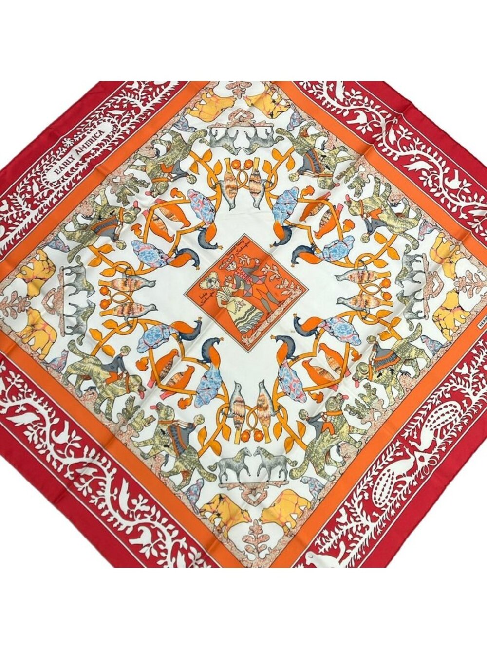 Hermes Scarf Carre 90 Red Orange Early America
